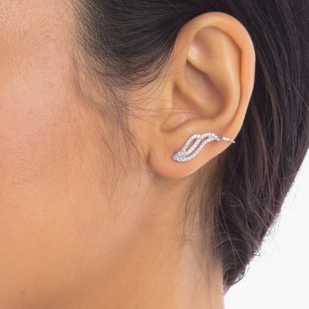 ADORNIA WHITE RHODIUM PLATED SWAROVSKI CRYSTAL WINGED CRAWLER EARRINGS - NWT!